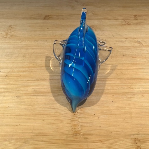 Vintage Glass Dolphin Art Glass Paperweight Blue Swirl Hand Blown Glass 5” - Picture 4 of 9